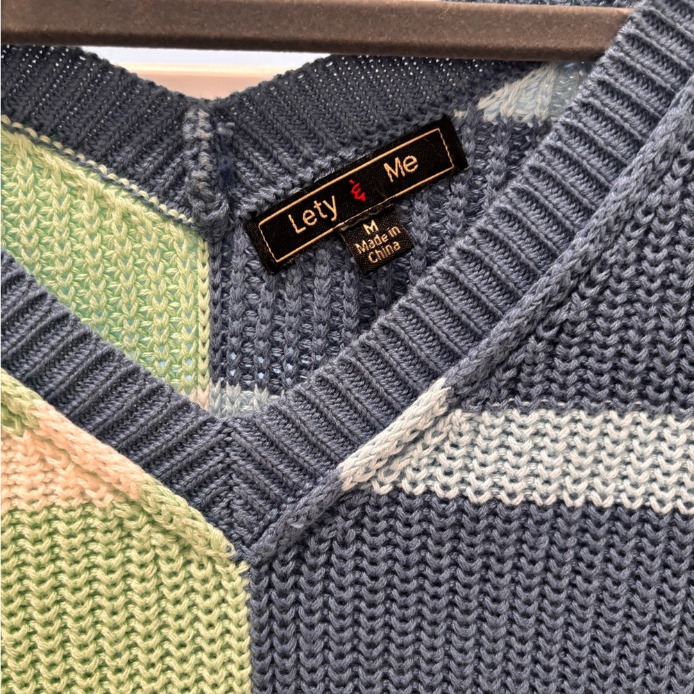 Peace Double V Sweater Striped V-Neck Sweater - Blue and Green Size M - Picture 3 of 6